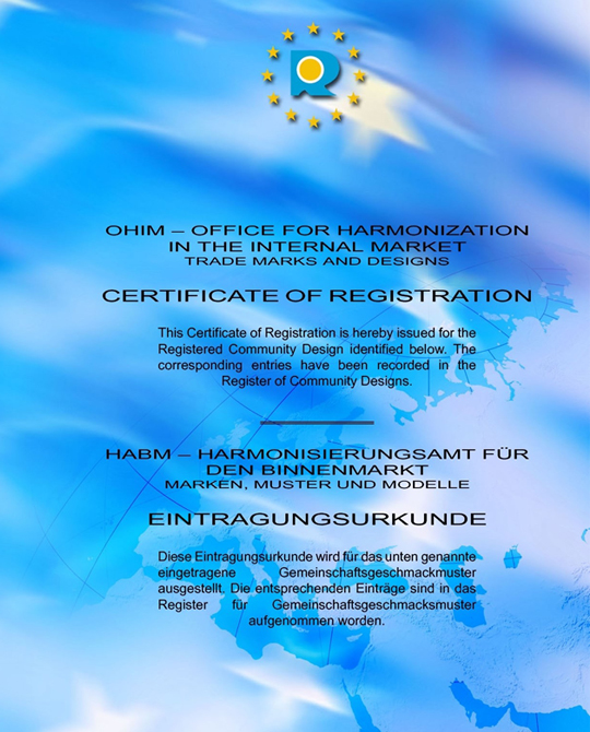 Europe Certificate of Design Registration